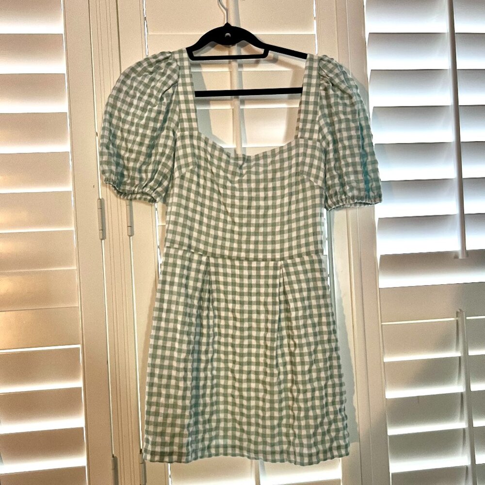 puff sleeve checked mini dress
